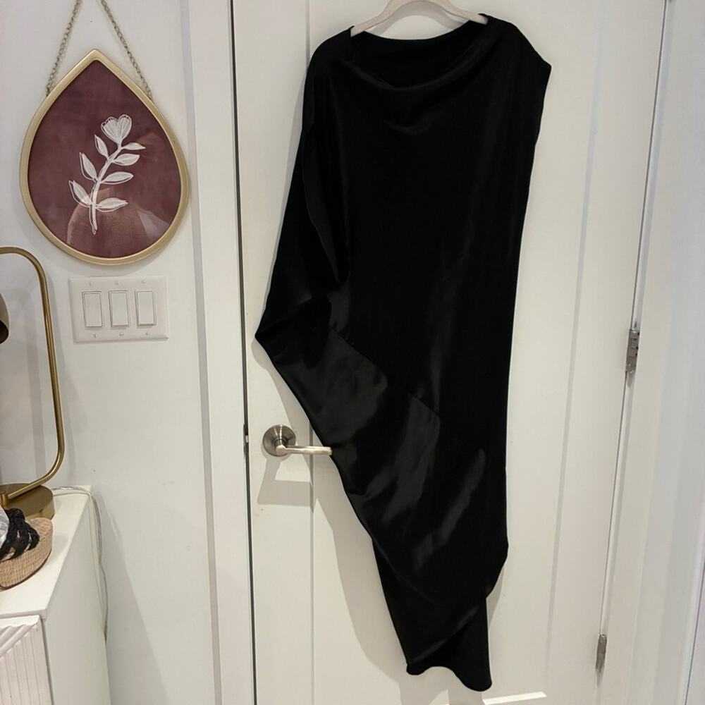 Just Bee Queen Black Satin Kaftan Maxi Dress Sz Small - Picture 4 of 9